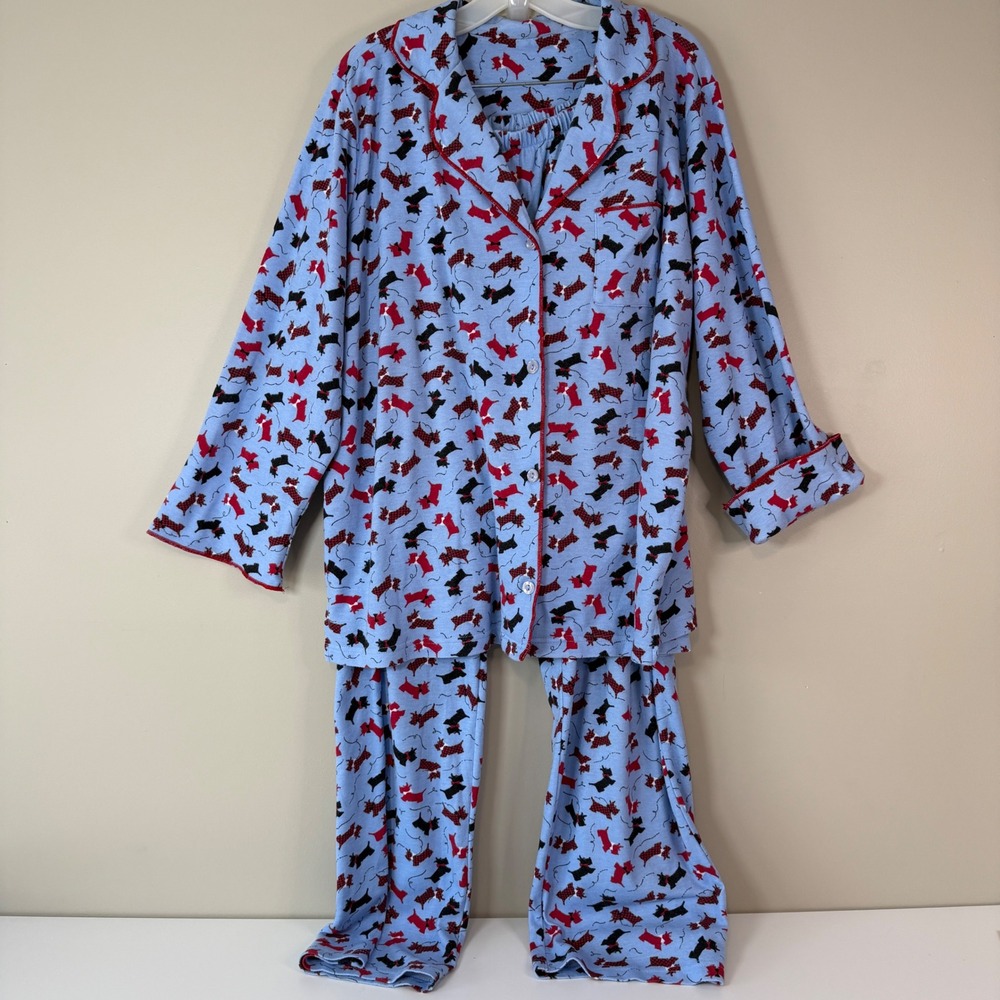 Stan Herman Pajama Set 1X Novelty Scotty Dog Print Knit Loungewear Leisure Cozy